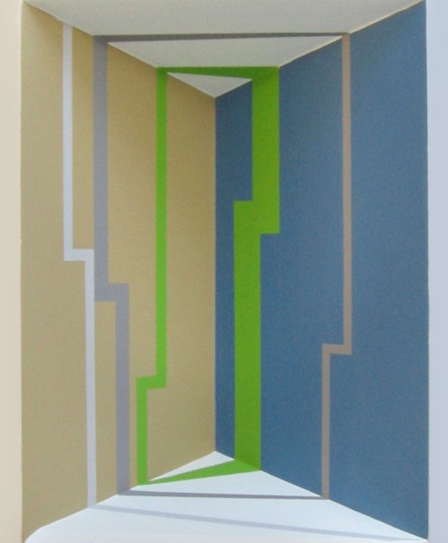 Plan d'angle ocre/bleu 2006 - acrylique, bois - h 60 cm - © photo : Virginia Torres